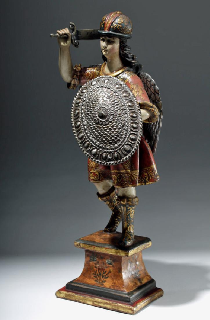 Superb 19th C. Painted Wood Santo - Archangel Michael (1 of 10)