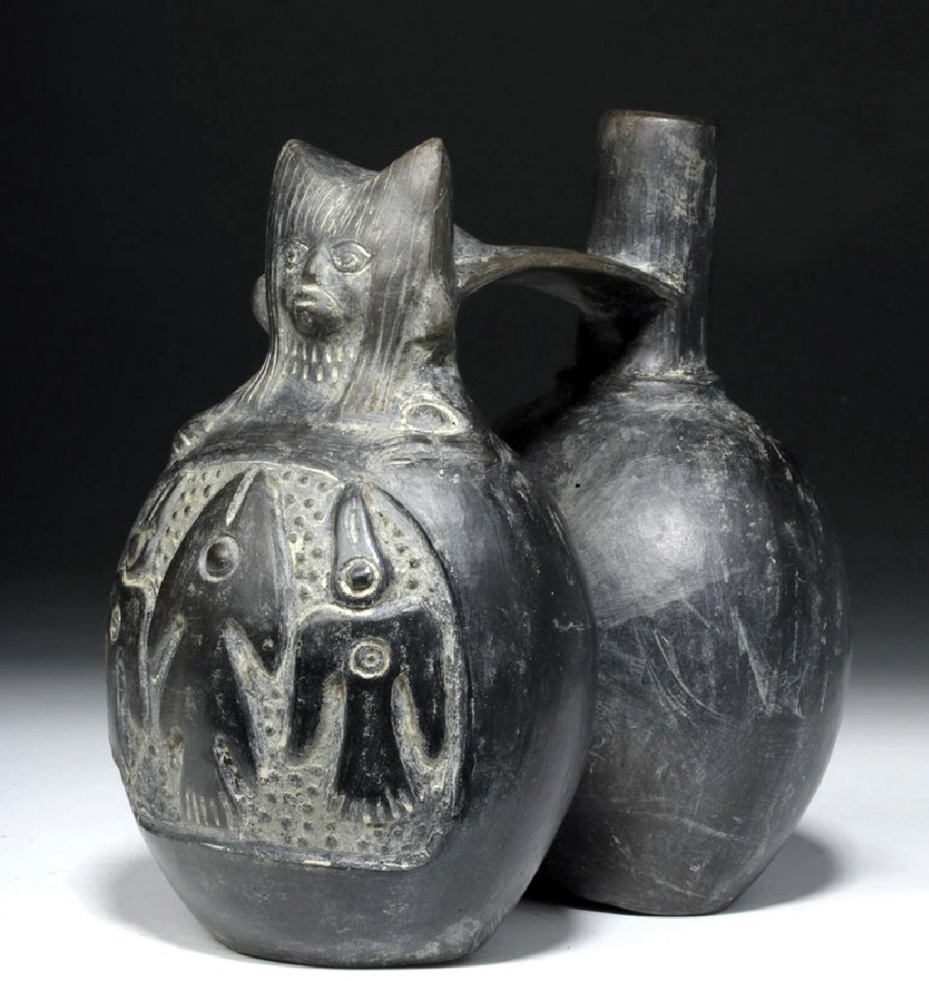 Fine Chimu Blackware Pottery Whistling Vessel (1 of 8)