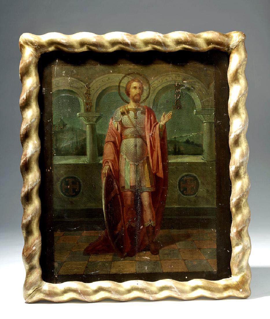 Exhibited 19th C. Russian Icon - St. Alexander Nevskii (1 of 7)