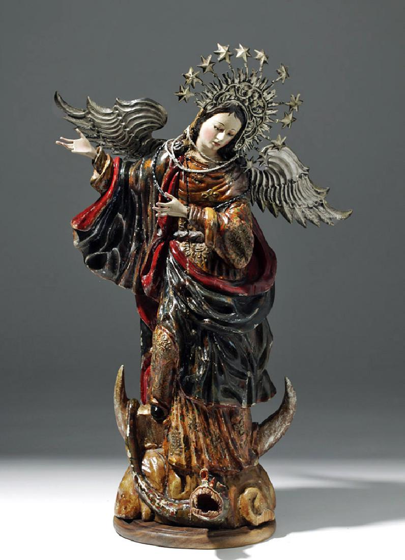 19th C. Mexican Wood Santo - Mary w/ Serpent and Moon (1 of 7)