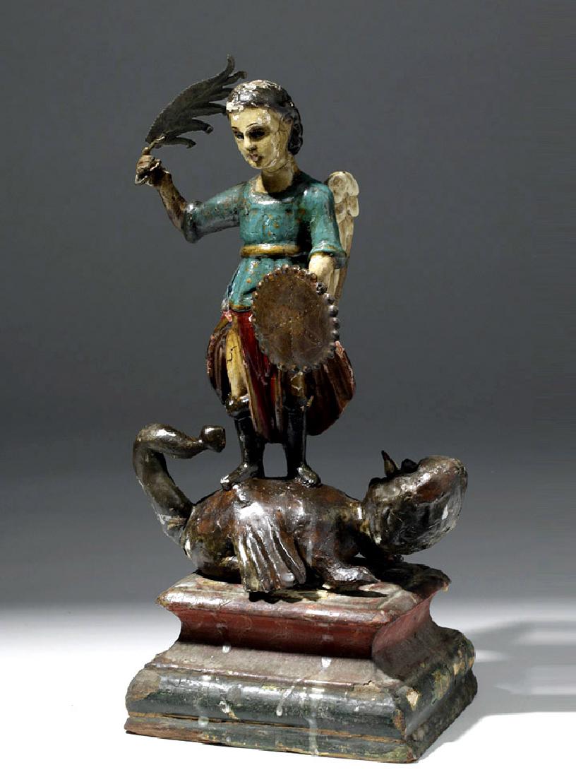 19th C. Mexican Wood Santo - St. Michael the Archangel (1 of 7)