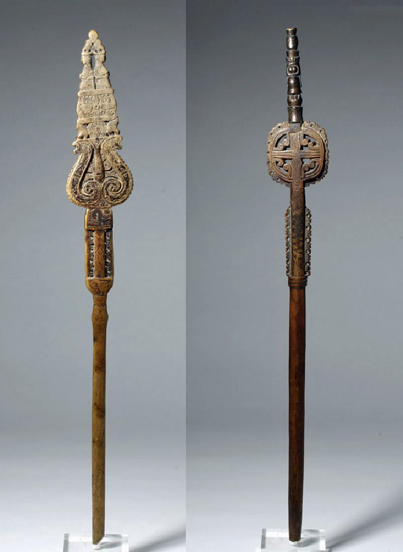 19th C. Greek Carved Wood Shepherd's Distaffs (2) (1 of 3)