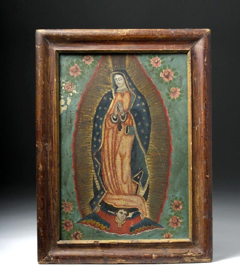 Lady of Guadalupe Retablo on Tin with Old Wood Frame (1 of 5)