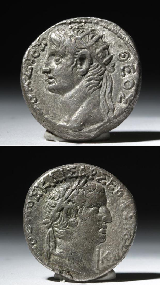 Roman Silver AR Billon Tetradrachm - Tiberius: Roman, Imperial Period, Tiberius and Divus Augustus, ca. 14 to 37 CE. Billon tetradrachm (9.1 g) Egypt, Alexandria Obverse: Laureate head of Tiberius facing right. Reverse: Radiate head of Augustus fa
