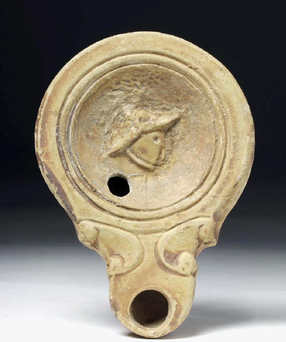 Superb Signed Roman Pottery Oil Lamp w/ Gladiator (1 of 6)