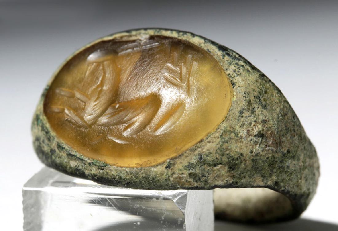 Roman Bronze Ring w/ Agate Gazelle Intaglio (1 of 5)