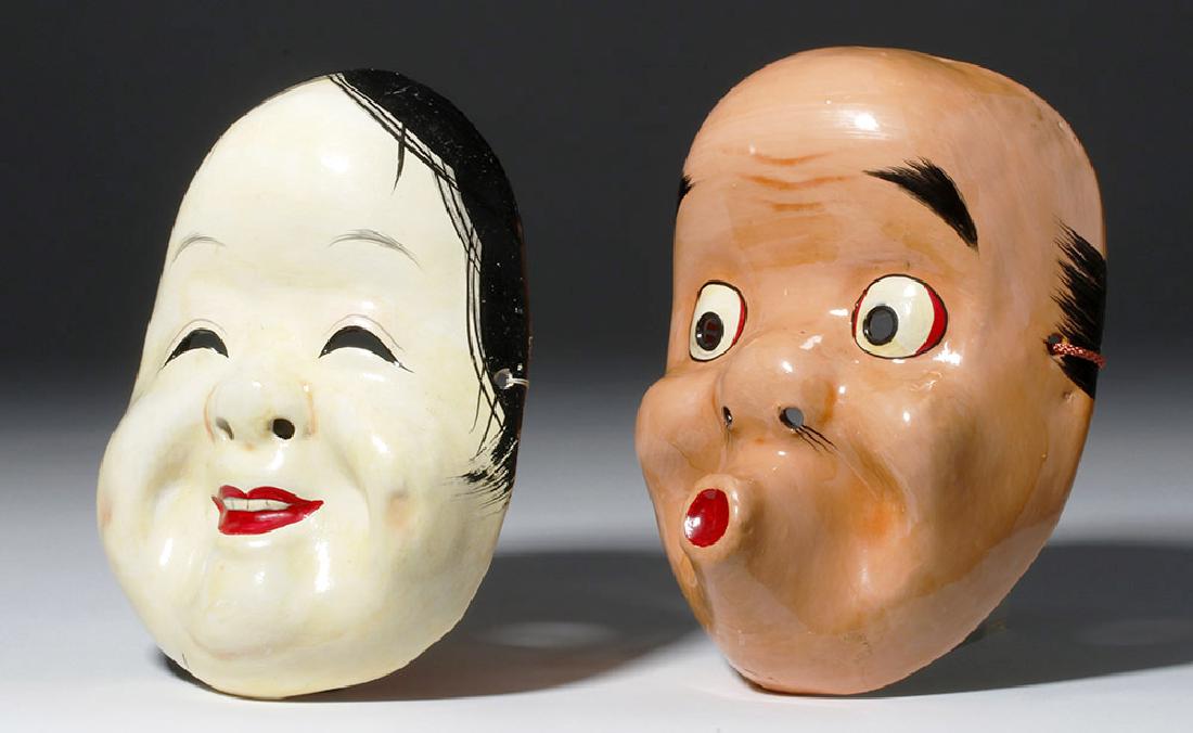Pair 20th C. Japanese Painted Plaster Masks (1 of 6)