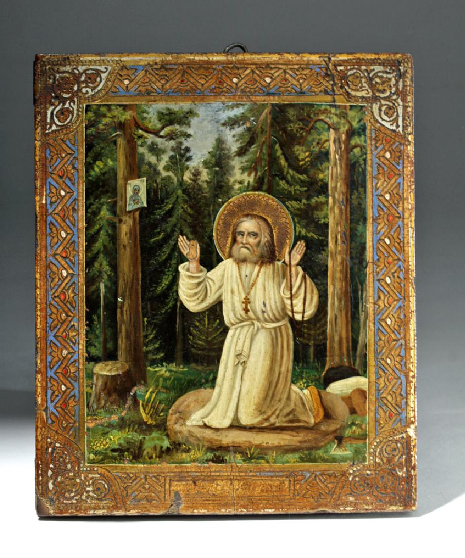 Exhibited 19th C. Russian Icon - St. Seraphim of Sarov (1 of 4)