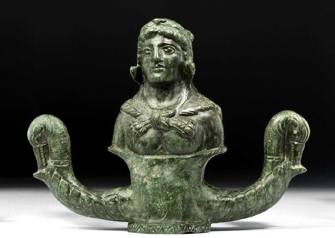 Roman Bronze Wagon Fitting w/ Bust of Herakles & Swans (1 of 9)