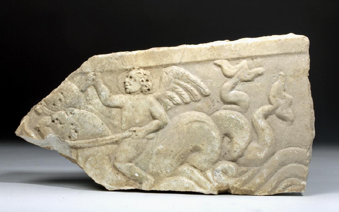 Roman Marble Sarcophagus Fragment - Eros on Hippocamp (1 of 5)