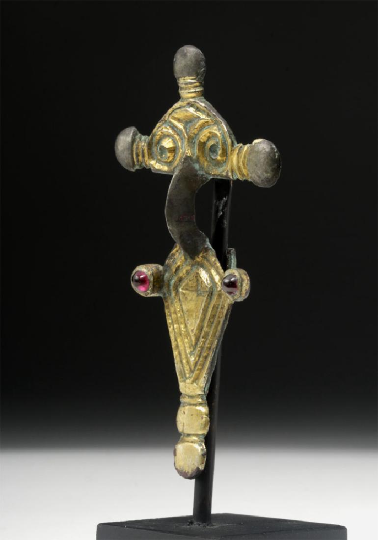 Merovingian Parcel-Gilt Silver Fibula w/ Garnets (1 of 5)