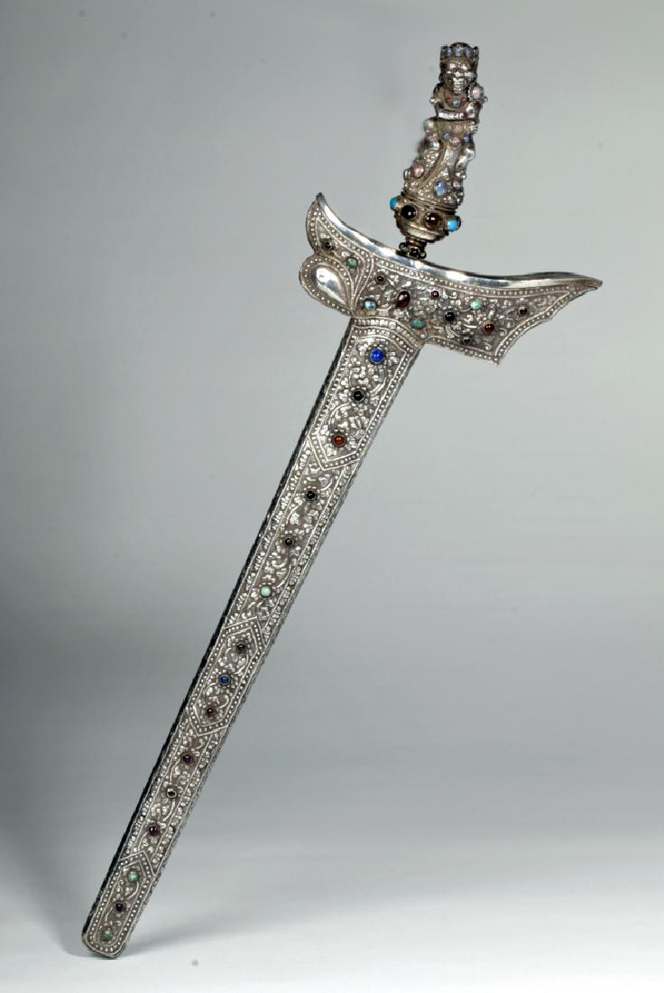 19th C. Balinese Jeweled Silver Kris & Sheath (1 of 6)