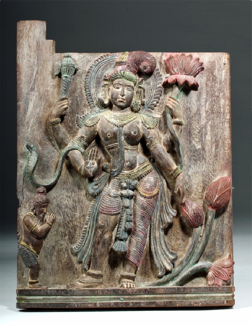 19th C. Indian Wood Shrine Carving - Jamuna & Cobra (1 of 5)