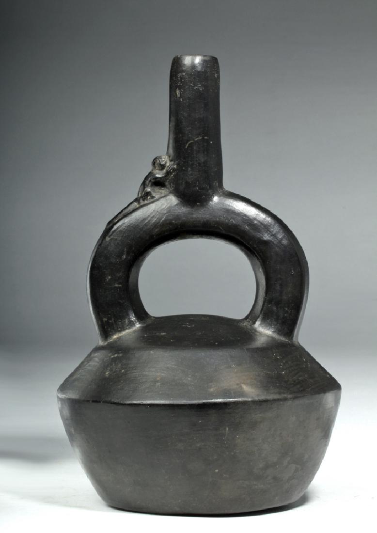 Chimu Inca Blackware Stirrup Jar - Monkey on Handle (1 of 7)