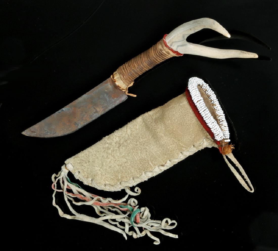 Early 20th C. Native American Deer Antler & Iron Knife (1 of 4)