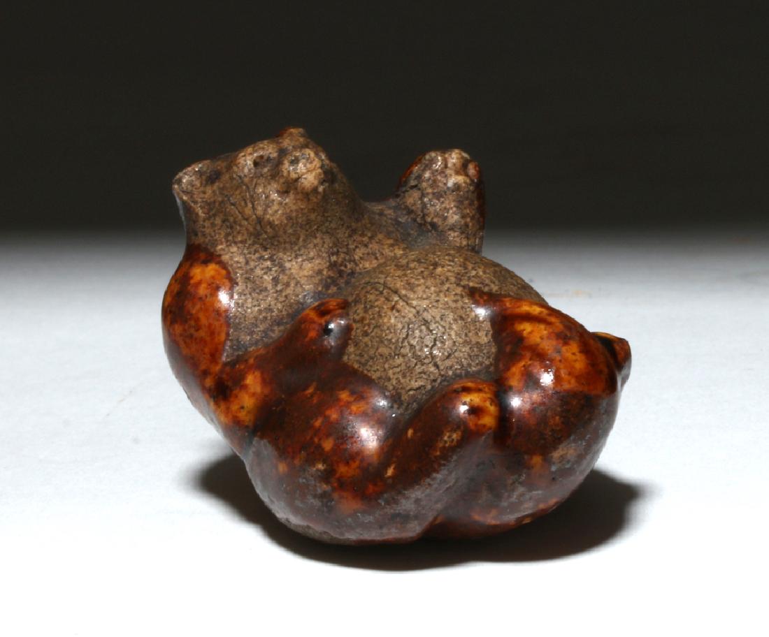 Signed 19th C. Japanese Pottery Netsuke - Tanuki (1 of 5)