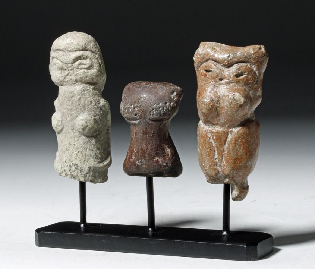 Group of 3 Valdivian Pottery Venus Figures: **Previously Listed At $450** Pre-Columbian, Ecuador, Valdivian, ca. 3500 to 1500 BCE. A special trio of terracotta "Venus" figures, mold-made and finely detailed with petite visages comprised of deli