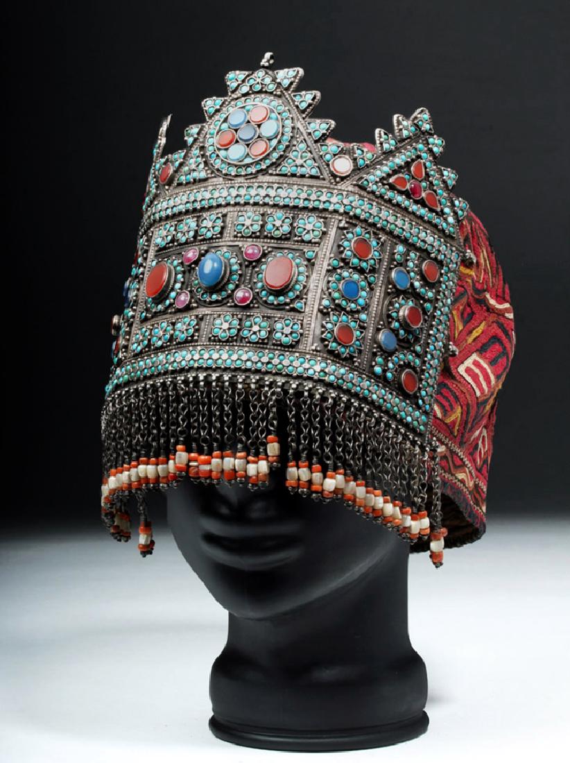 19th C. Turkoman Crown- Silver w/ Turquoise & Carnelian (1 of 7)