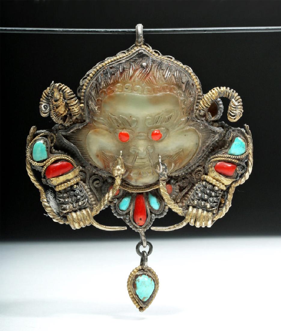 19th C. Rare Tibet Bronze & Crystal Pendant of Mahakala (1 of 6)