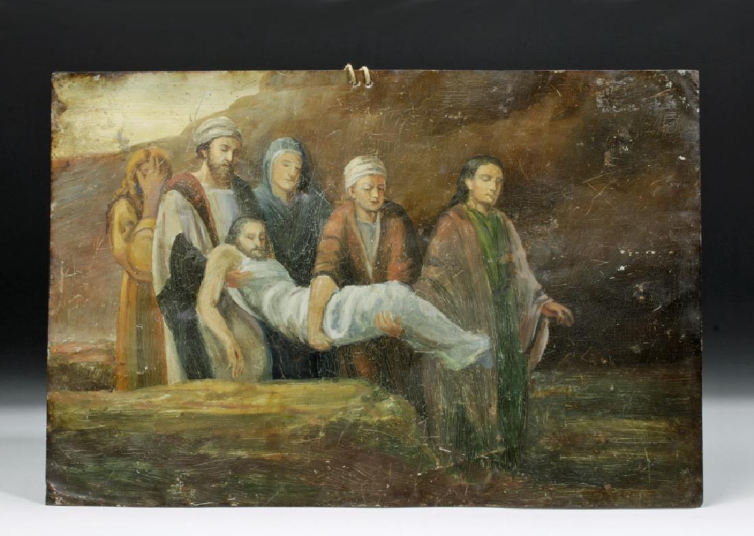 19th C. Mexican Tin Retablo - The Burial of Christ (1 of 4)
