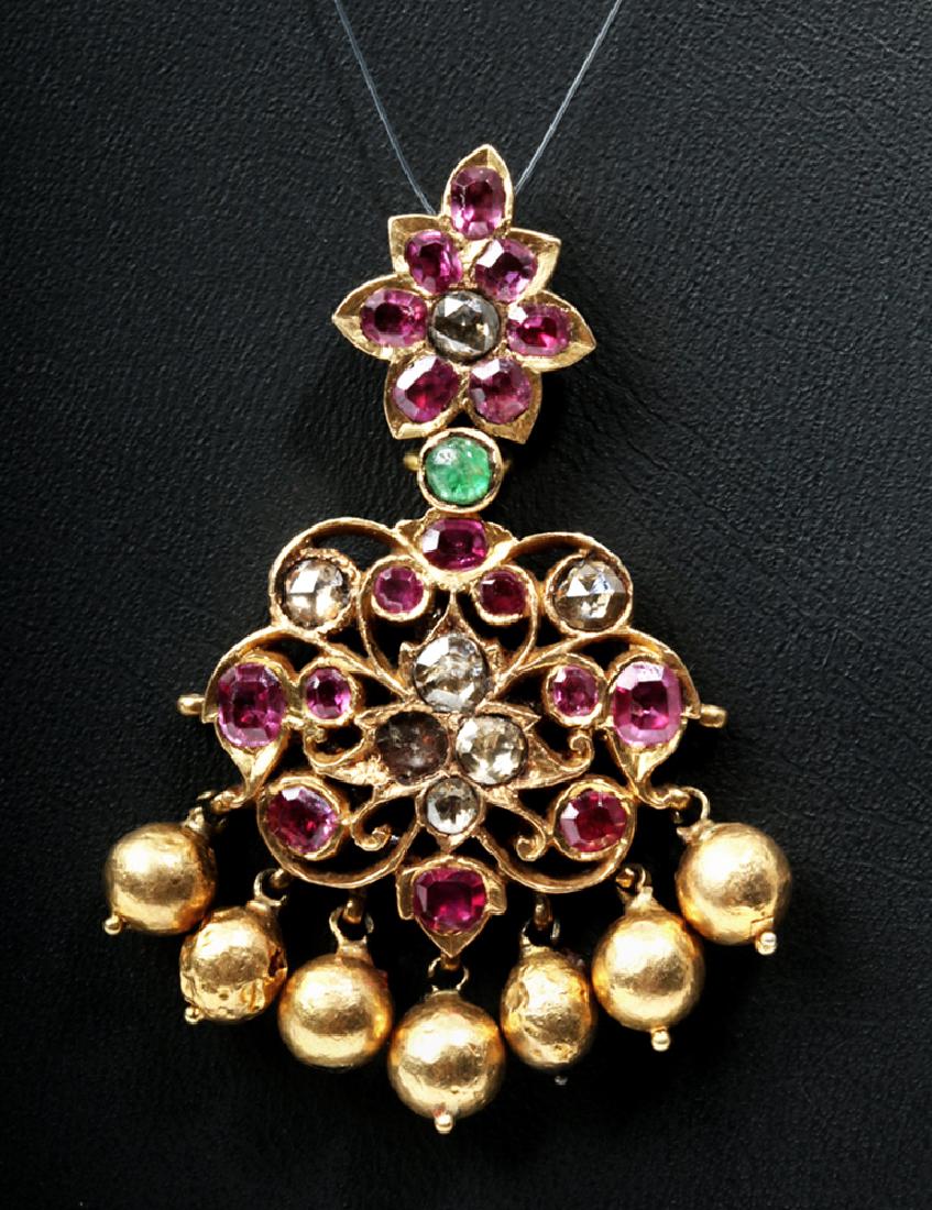 Mughal 18K Gold Pendant w/ Ruby, Diamond & Emerald (1 of 3)