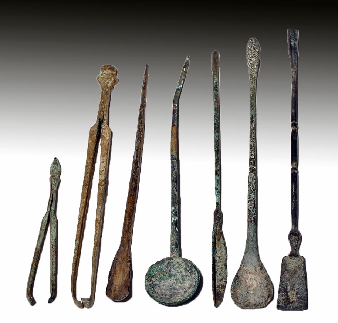 Lot of 7 Roman Bronze Medical Instruments (1 of 2)