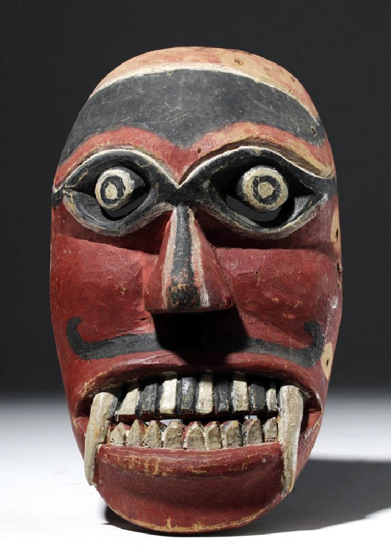 20th C Guatemalan Carved Wood Festival Mask - El Diablo: **Originally Listed At $100** Central America, Guatemala, mid to late 20th century CE. Guatemala has a long tradition of colorful festivals where dancers, wearing masks, tell stories about good and ev