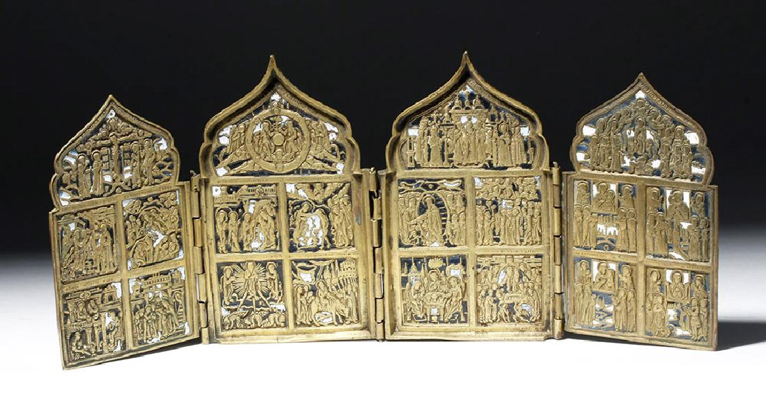 19th C. Russian 4-Panel Brass Traveling Icon (1 of 7)