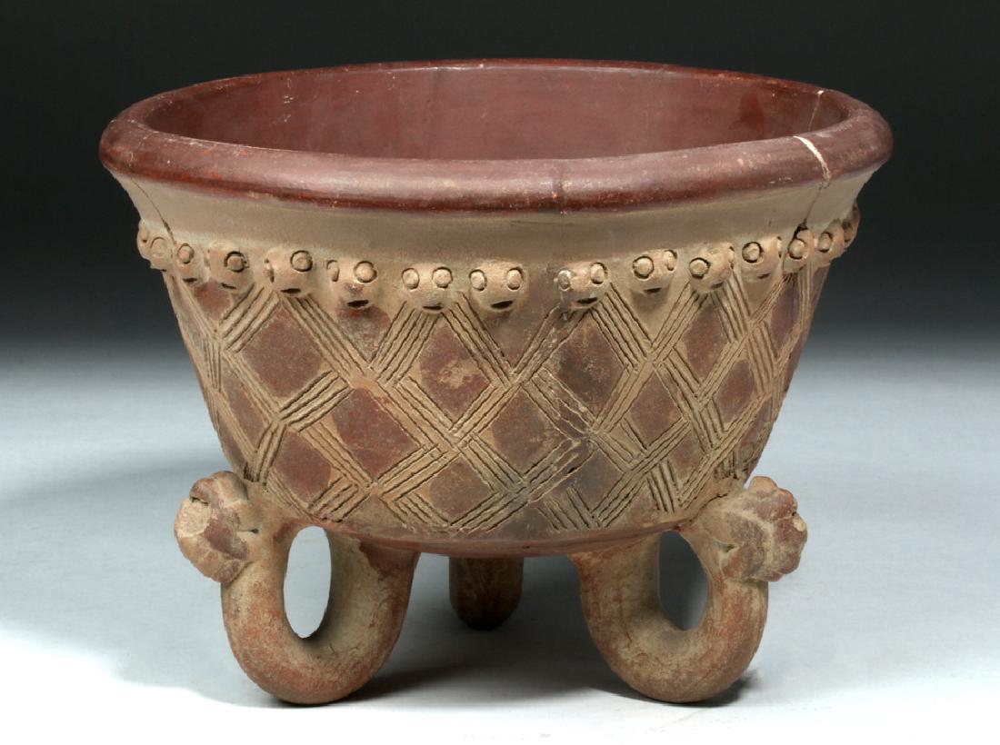 Costa Rican Earthenware Bowl w/ Looped Feet & Faces (1 of 6)