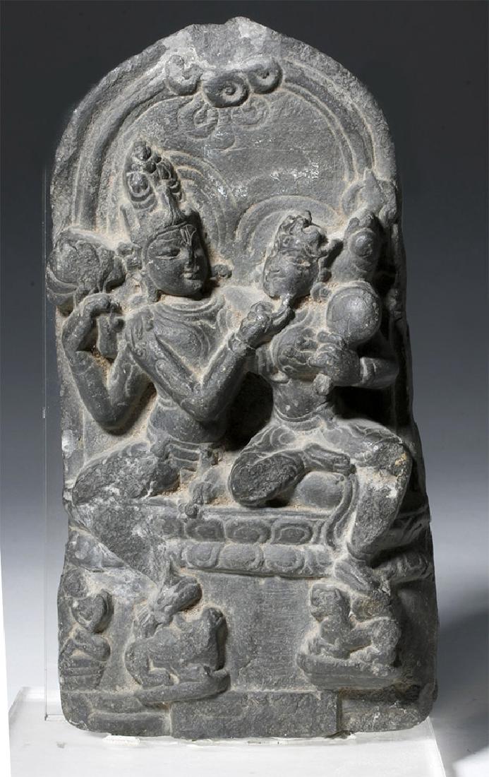 8th C. Indian Pala Black Schist Panel, Uma-Maheshvara (1 of 5)