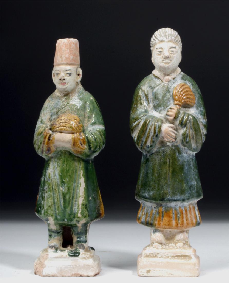Pair Chinese Ming Dynasty Glazed Pottery Attendants (1 of 7)