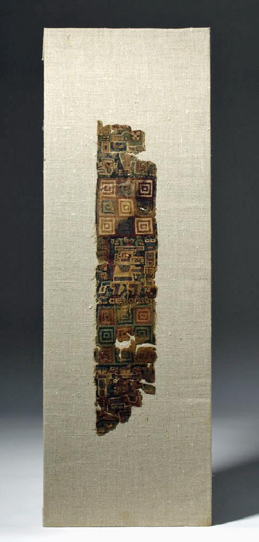 Desirable Huari Textile Panel w/ Warrior: **Originally Listed At $200** Pre-Columbian, South Coast Peru, Wari (Huari) culture, ca. 500 to 1000 CE. This earthtone textile is comprised of tightly-woven fibers in red, orange, teal, brown, blue,