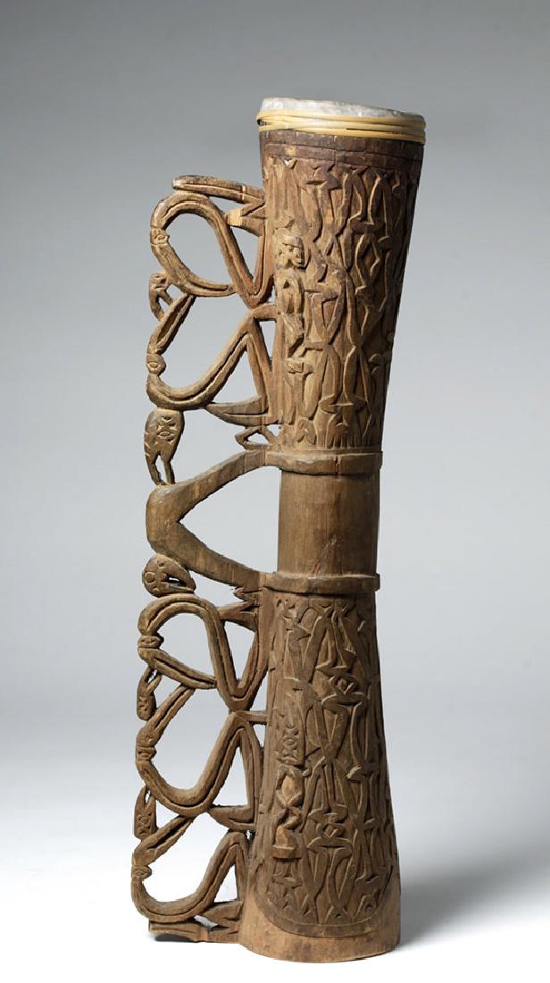 20th C. New Guinea Asmat Drum - Wood & Lizard Skin (1 of 9)