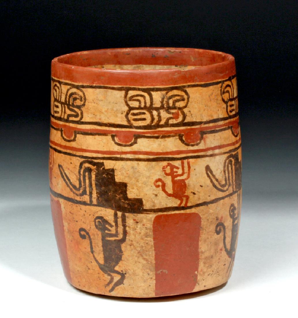 Mayan Copador Pottery Cylinder with Monkeys (1 of 4)