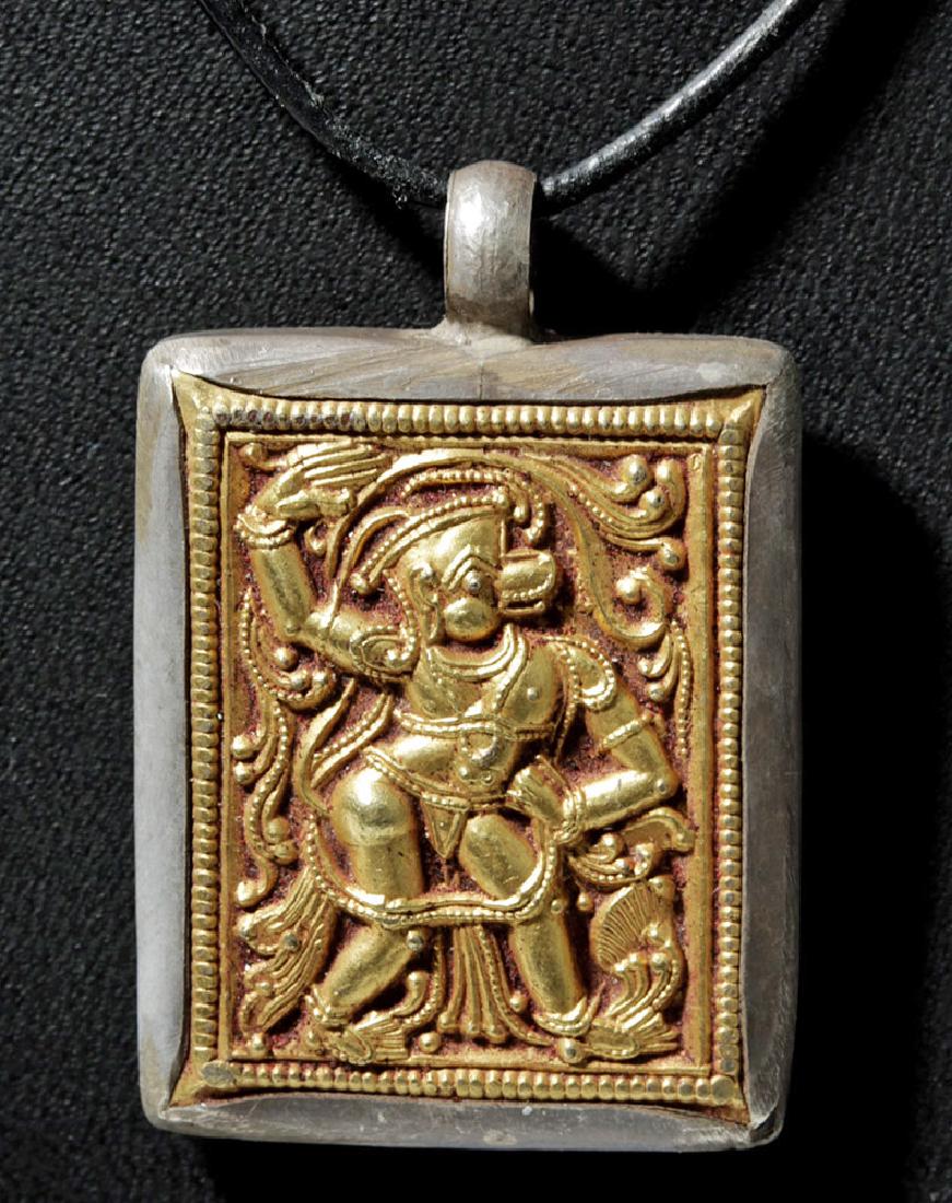 19th C. Indian Goddess Gilt Silver Rectangular Amulet (1 of 3)