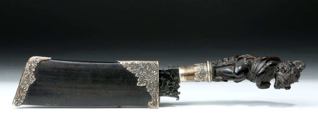 19th C. Indonesian Horn, Wood and Damascus Steel Knife (1 of 7)