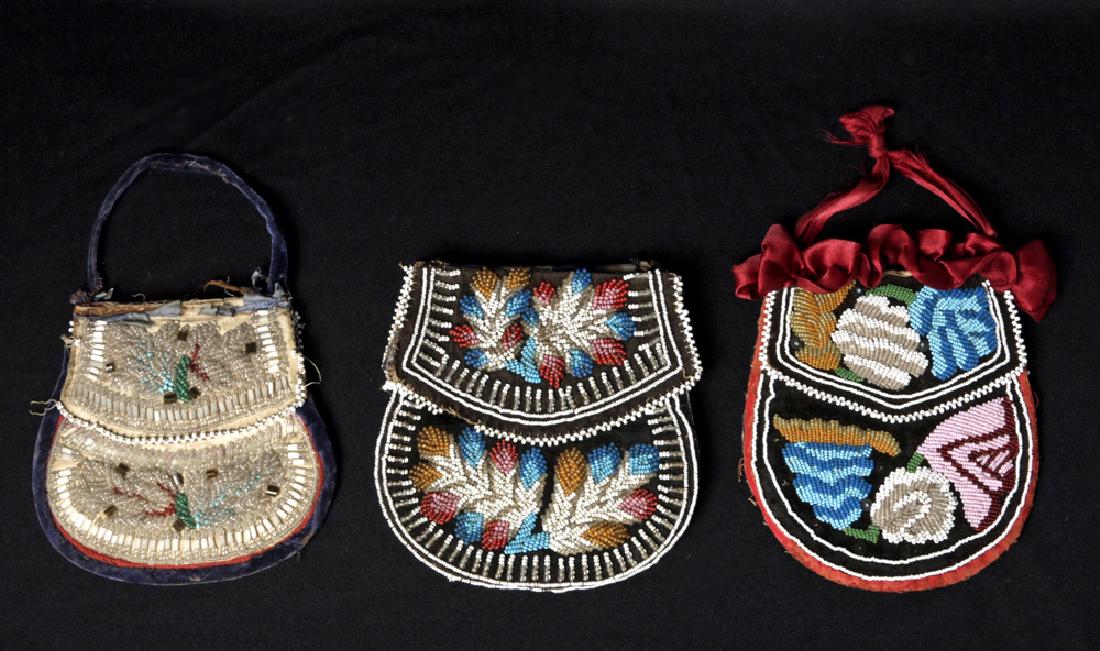 19th C. Trio Native American Iriquois Beaded Pouches (1 of 4)