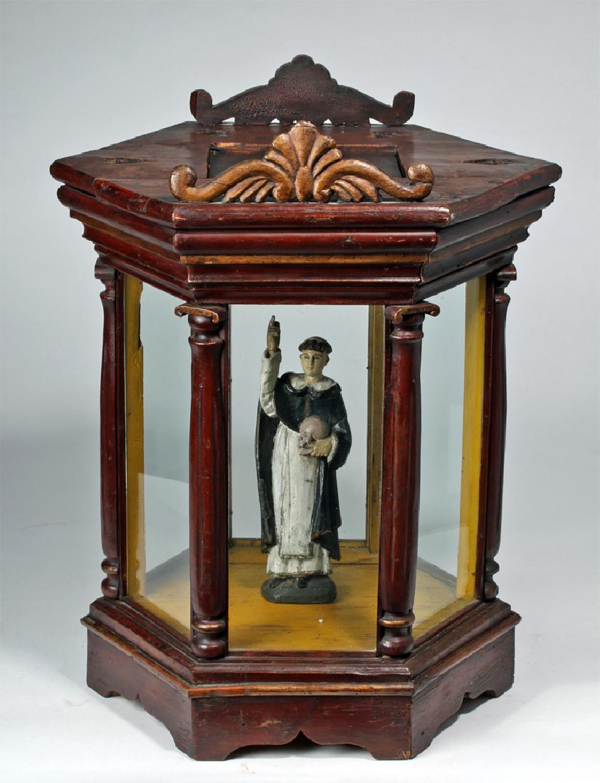 19th C. Mexico Santos Wood & Glass Nicho - St. Francis (1 of 7)