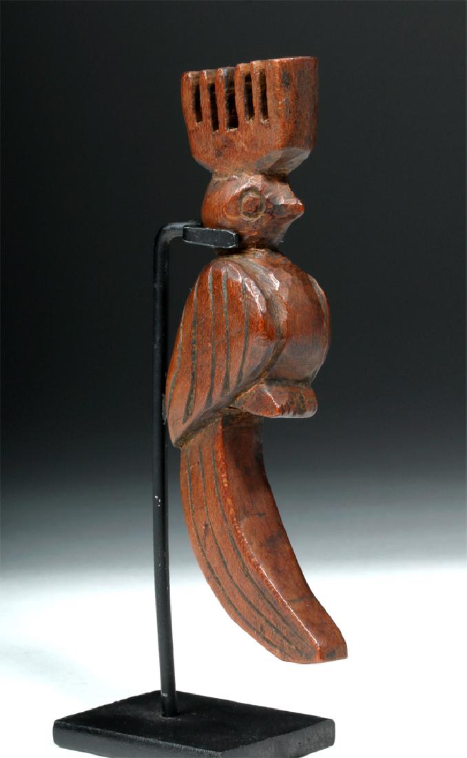 Antique Guatemalan Wooden Slingshot - Crested Bird: Donated By: Musack.org Latin America, Central America, Guatemala, ca. early 20th century CE. An adorable wooden slingshot, hand-carved in the form of a crested bird, with a long curved tail, broad bod