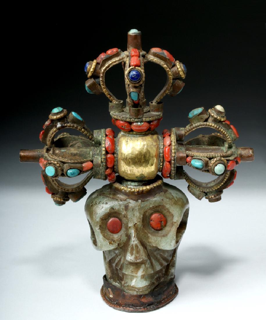 19th C. Tibetan Gilded Bronze Ceremonial Skull w/ Dorje (1 of 7)
