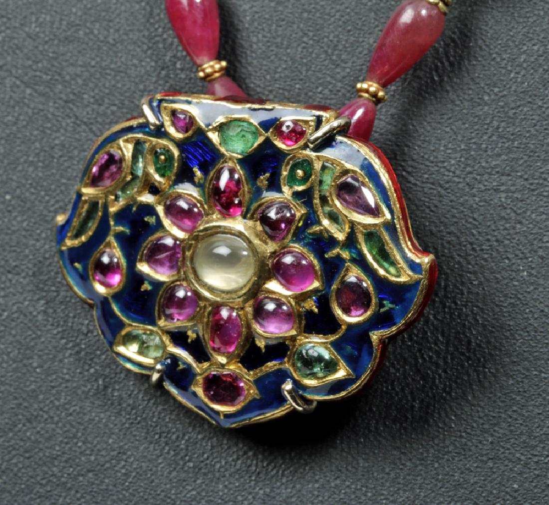 Indian Mughal Gold, Gemstone & Enamel Necklace & Slide (1 of 6)