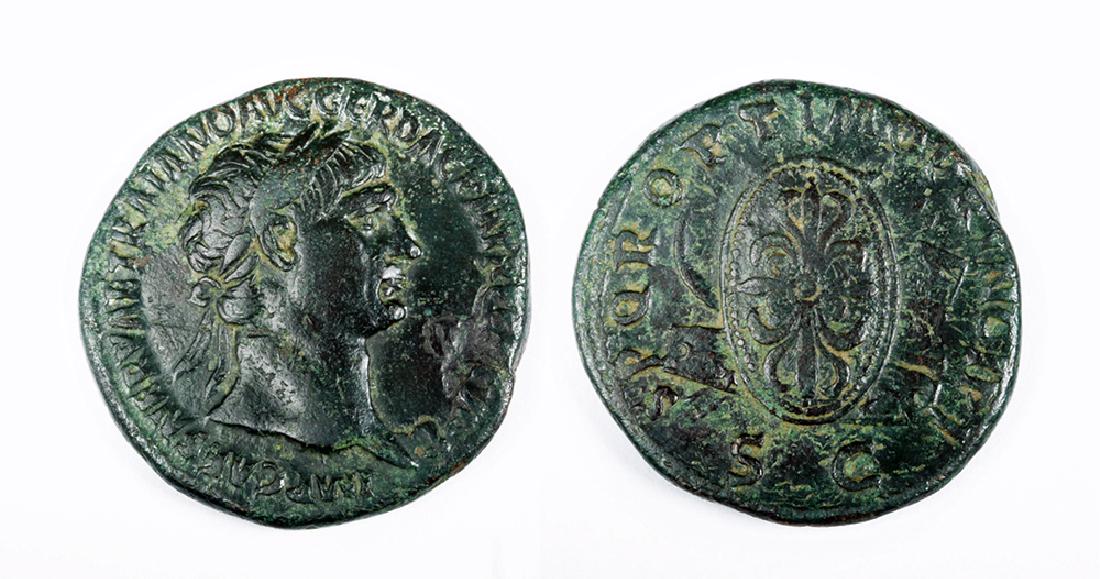 Bronze Coin of Trajan - Dacian Weapons (1 of 3)