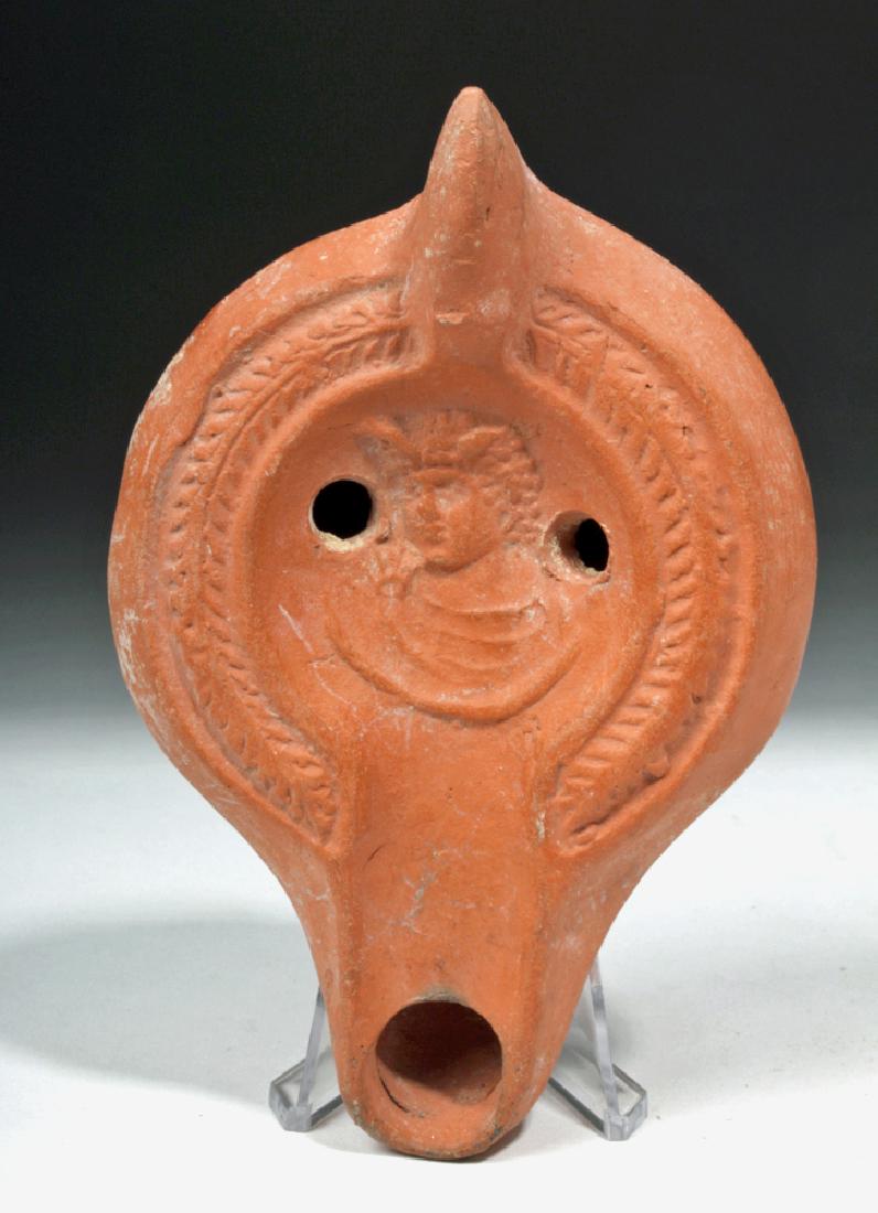 Roman N. Africa Redware Oil Lamp - Mercury Portrait (1 of 5)
