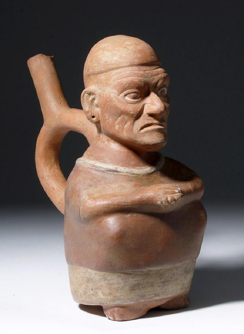 Moche Stirrup Vessel of a Man with Clasped Hands (1 of 7)