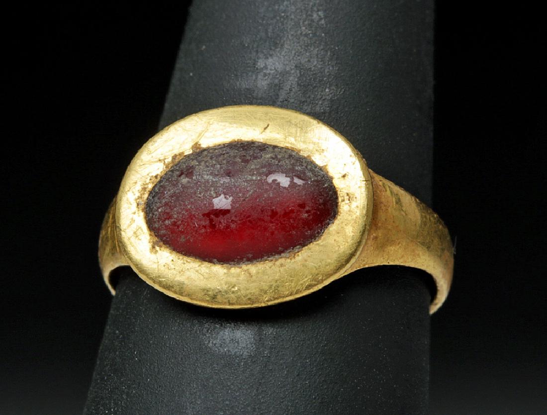 Lovely Roman 20K Gold Ring w/ Red Glass Cabochon (1 of 5)