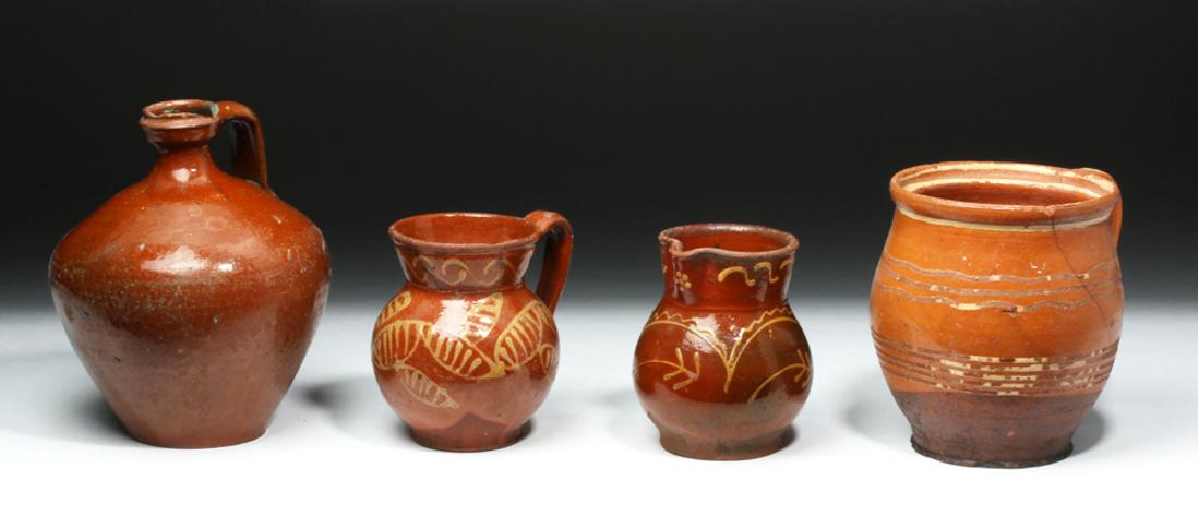 Set of Four 19th C. Spanish Glazed Pottery Vessels (1 of 6)