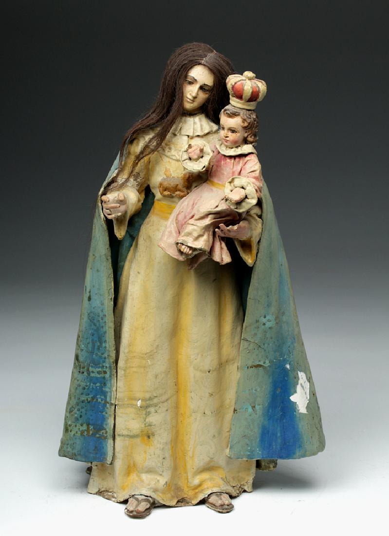 19th C. Mexican Carved Wood Mary & Jesus Santo (1 of 5)