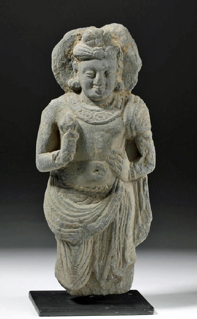 1st C. Gandharan Grey Schist Buddha w/ Lotus (1 of 6)