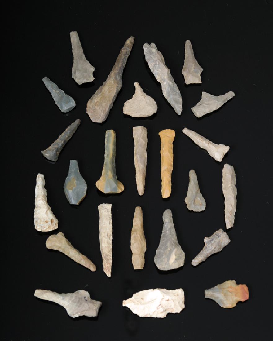 Collection of 24 Native American Stone Awls & Points