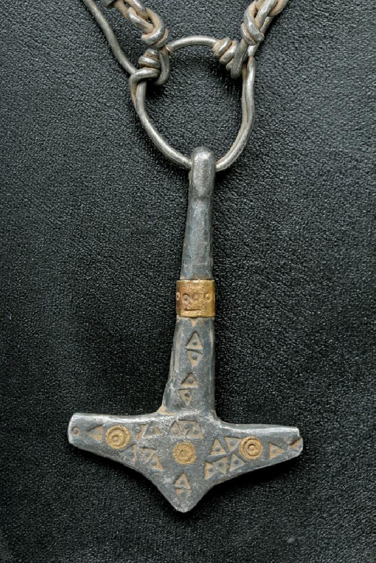 Viking Silver & Bronze Knit Necklace w/ Thor's Hammer - 6